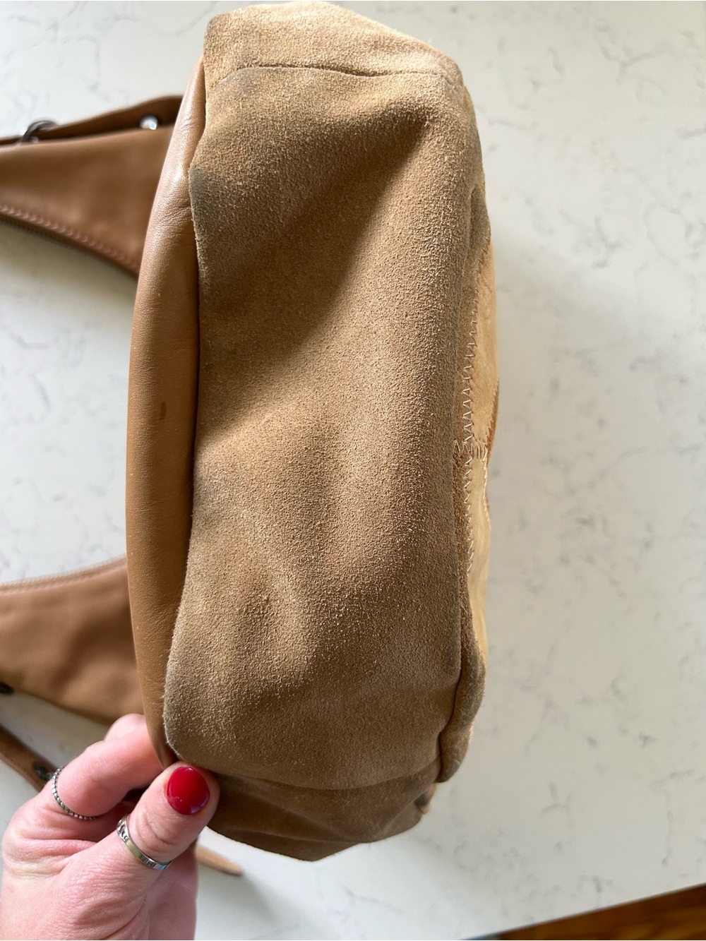 RARE Vintage Lucky Brand Patchwork Hobo Shoulder OR Crossbody Leather & Suede - Picture 14 of 16